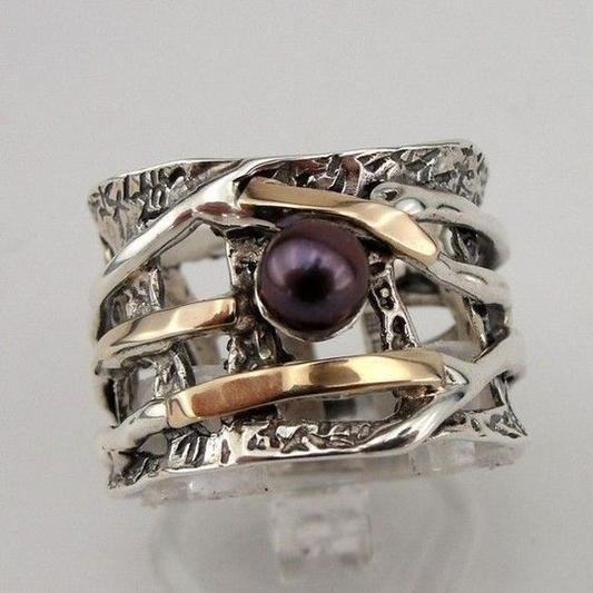 Dark Stone Layered Silver Ring