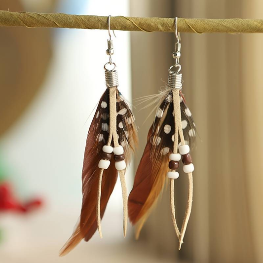 Brown Natural Feather Earrings