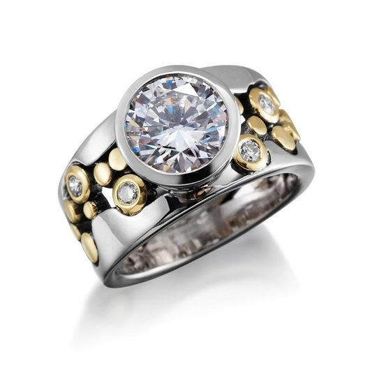 Inlaid Zirconia Gold & Silver Ring
