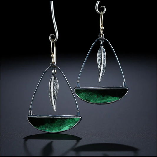 Dark Green Feather Earrings