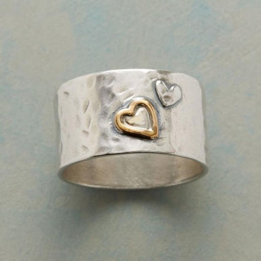 Hammered Double Heart Band Ring