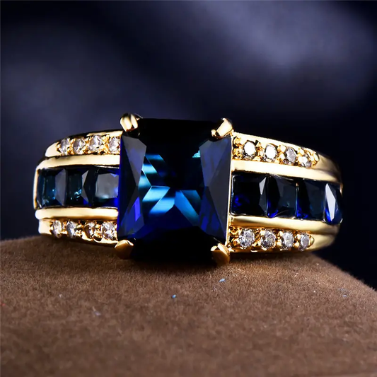 Gold & Zirconia Blue Ring