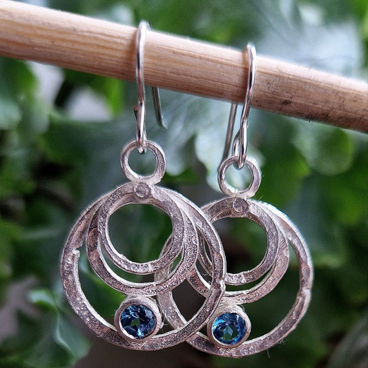 Circle & Blue Crystal Silver Earrings