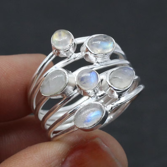 Layered Moonstone Silver Ring