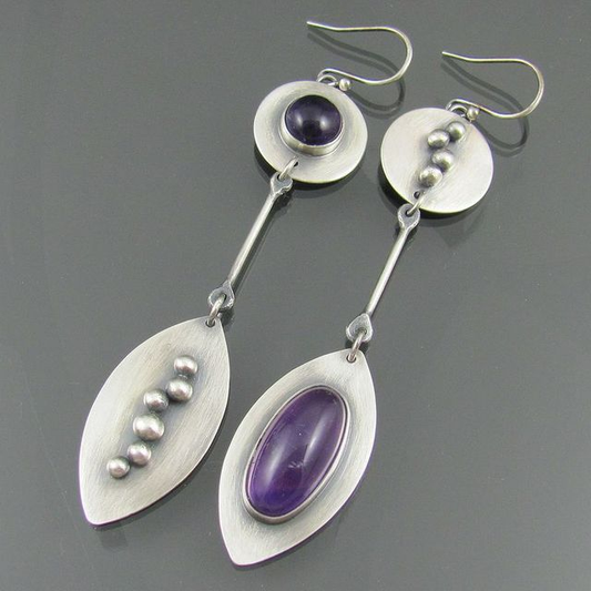 Purple Crystal Silver Earrings