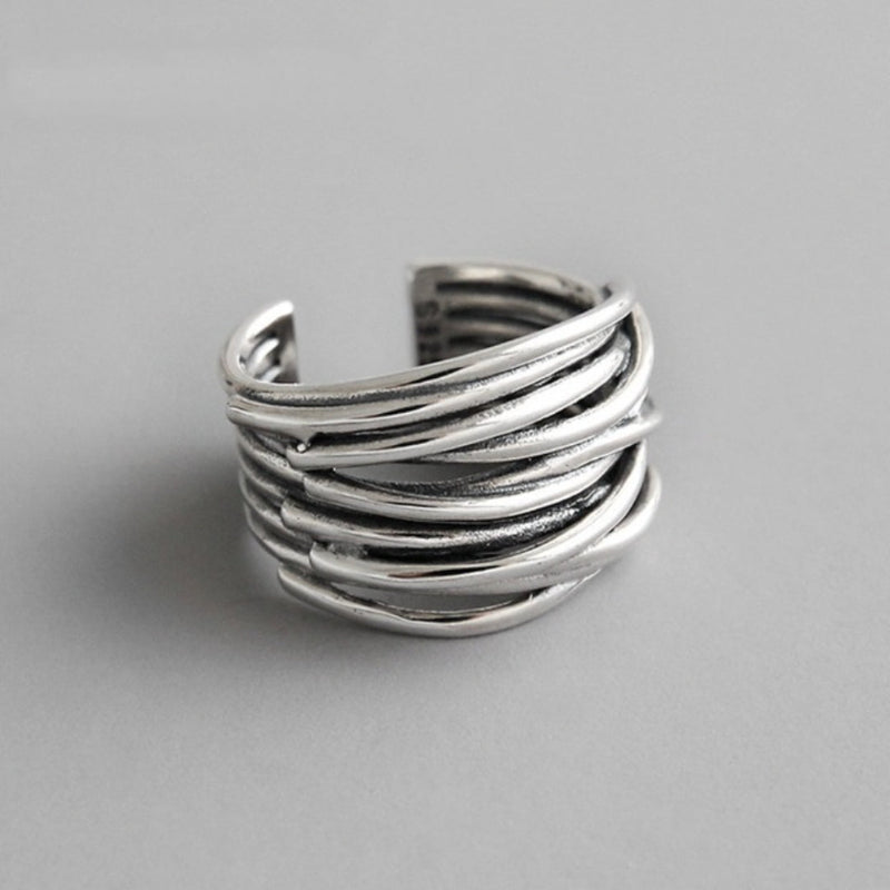 925 Sterling Silver Adjustable Layered Ring