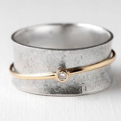 Golden Line Zirconia Silver Ring