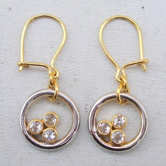 Gold & Silver Triple Zirconia Earrings