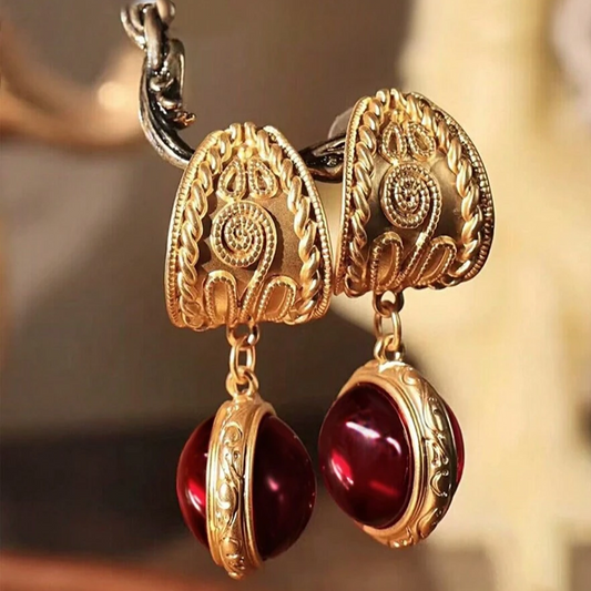Red Crystal Gold Earrings