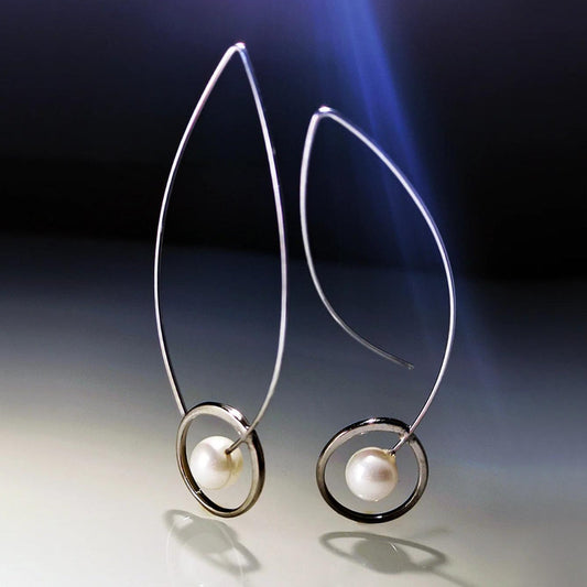 Silver Pearl Pendant Earrings