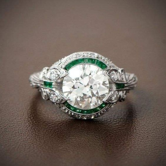 Green Glass White Zirconia Ring