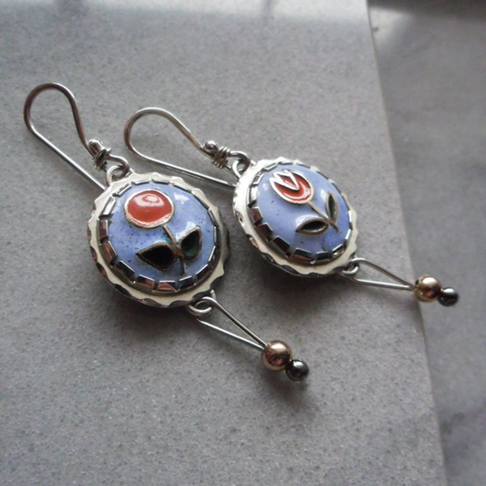Rounded Enamel Flower Earrings