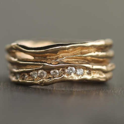 Raw Texture Diamond Stack Ring