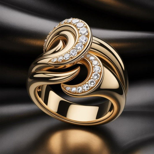 Golden Swirl Crystal Ring