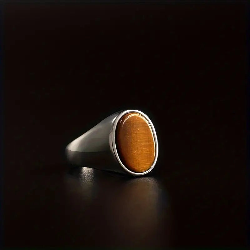 Stainless Signet Ring Featuring Faux Gemstones