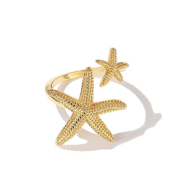 Adjustable Starfish Ring In Silver And Gold