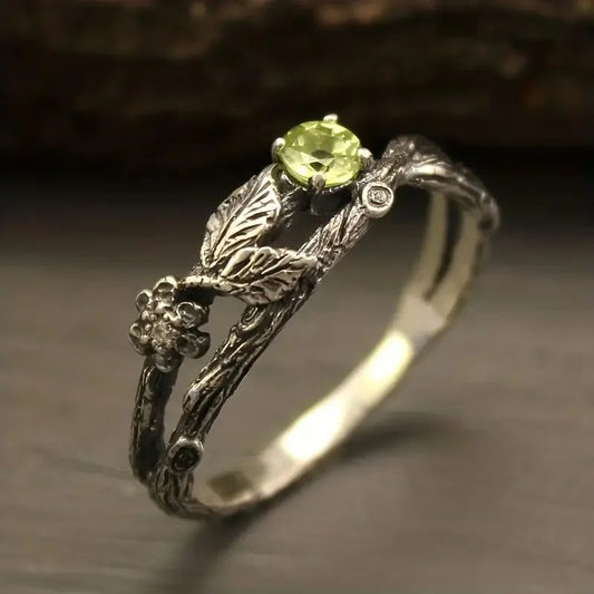Vintage Fashion Silver Plated Branch Inlaid Zircon Ring