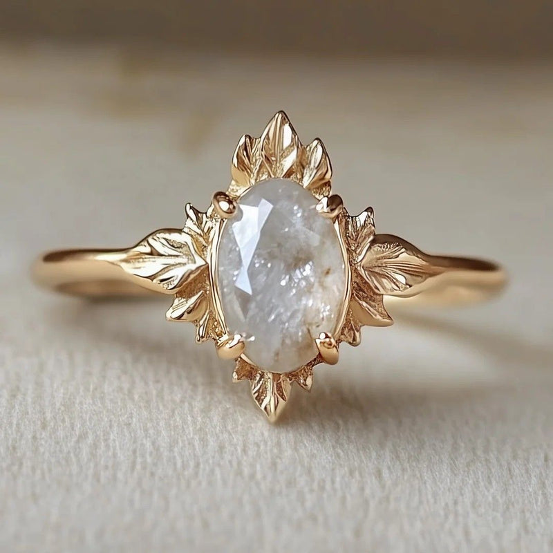 Exotic White Rounded Stone Gold Ring