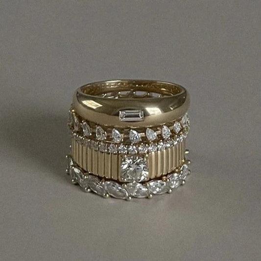 Gold & Zirconia Ring Set