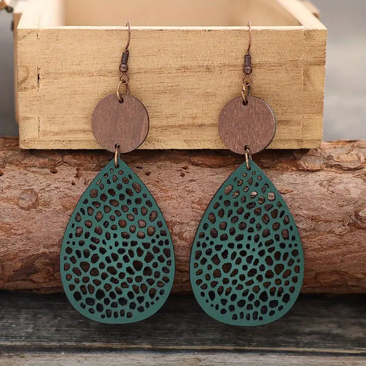 Green Hollow Drop Earrings
