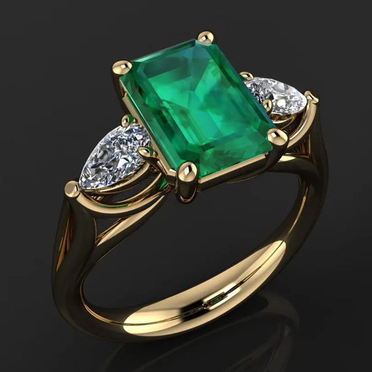 Gold Green Crystal Ring