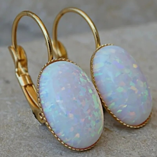 White Opal Golden Earrings