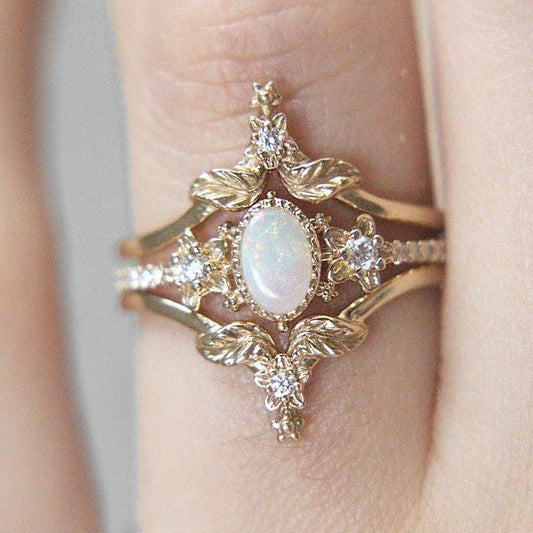 White Opal Elegant Gold Ring