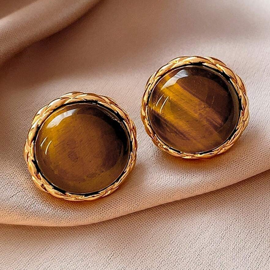 Brown Bright Stone Rounded Earrings