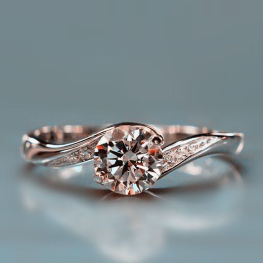 Rosegold Wave Solitaire Ring