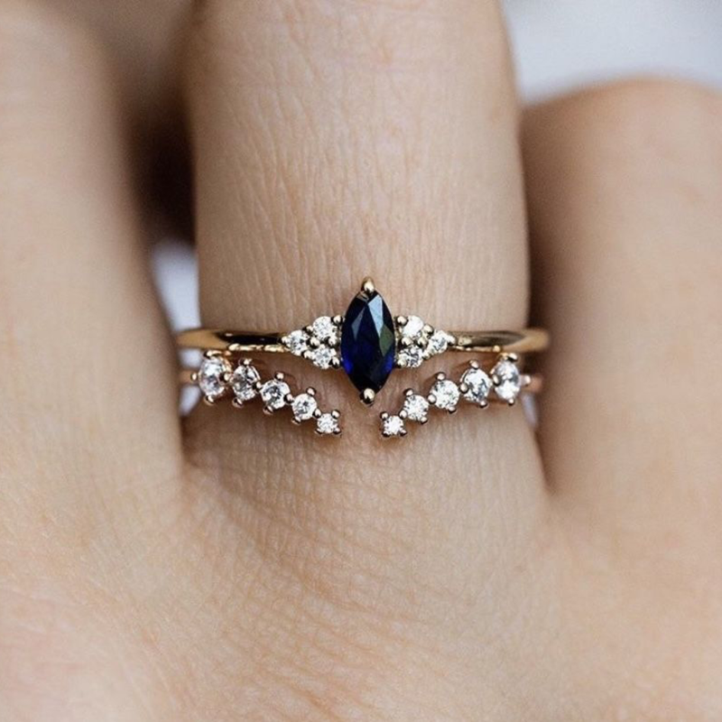 Midnight Marquise Duo Ring Set