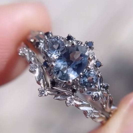 Icy Blue Leaf Halo Ring