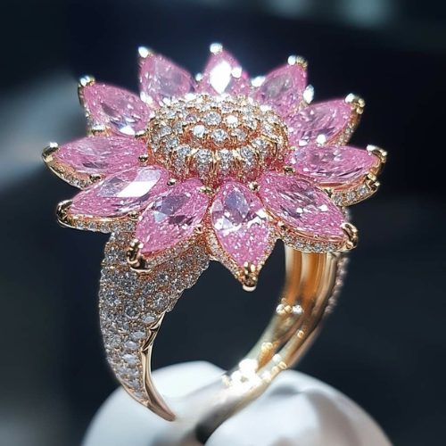 Pink Lotus Bloom Statement Ring