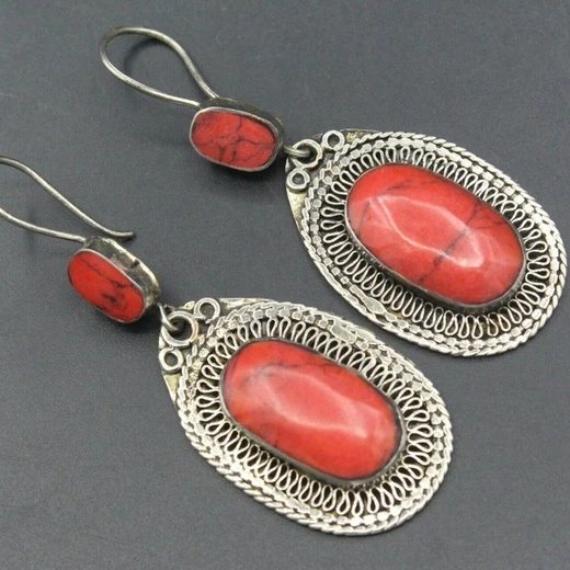 Red Natural Stone Earrings