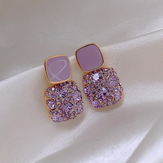 Purple Earrings With Zirconia Inlay