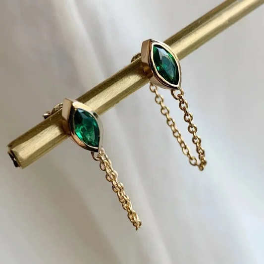 Green Crystal Gold Earrings