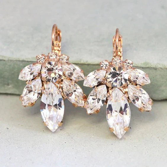 Pink Leaf Crystal Earrings