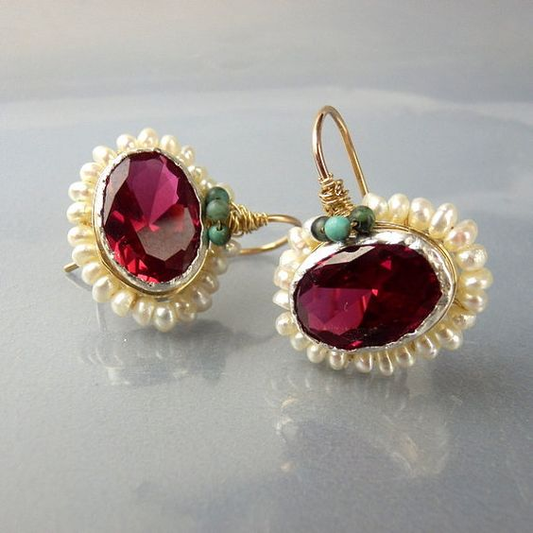Red Inlaid Crystal Earrings