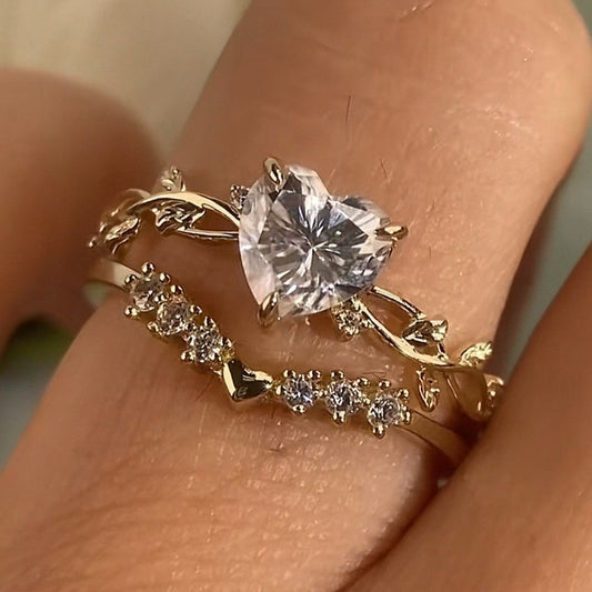 White Crystal Heart Ring Set