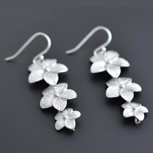 Dangling Silver Plated Flower Earrings