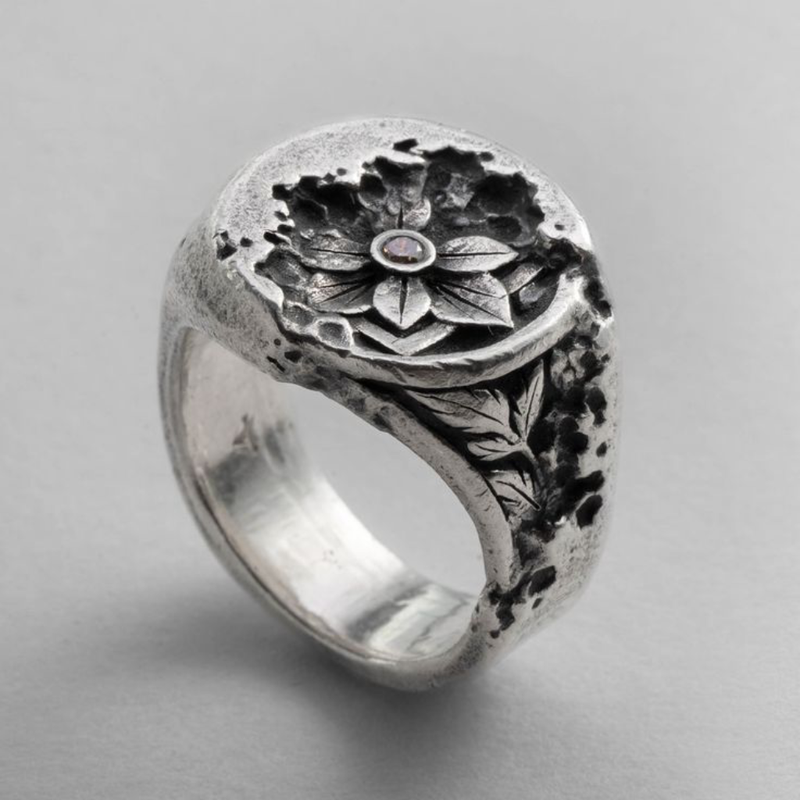 Textured Blossom Signet Ring