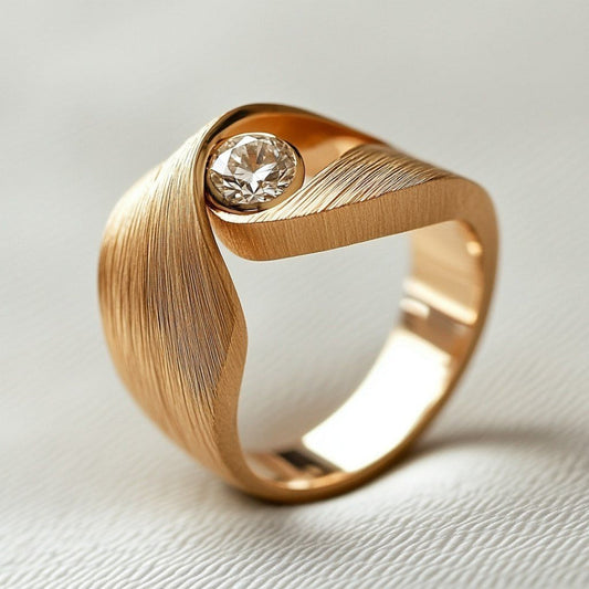 Brushed Gold Solitaire Ring