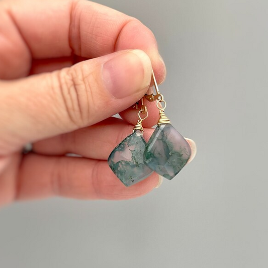 Green Square Stone Earrings