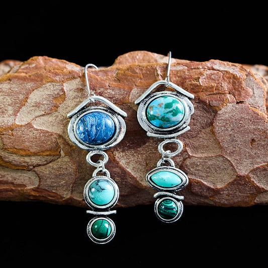 Earrings With Blue Natural Stones in Silver