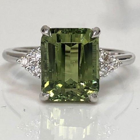 Green Crystal Square Silver Ring