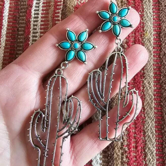 Silver Hollow Cactus Earrings