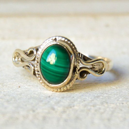 Rounded Green Stone Gold Ring