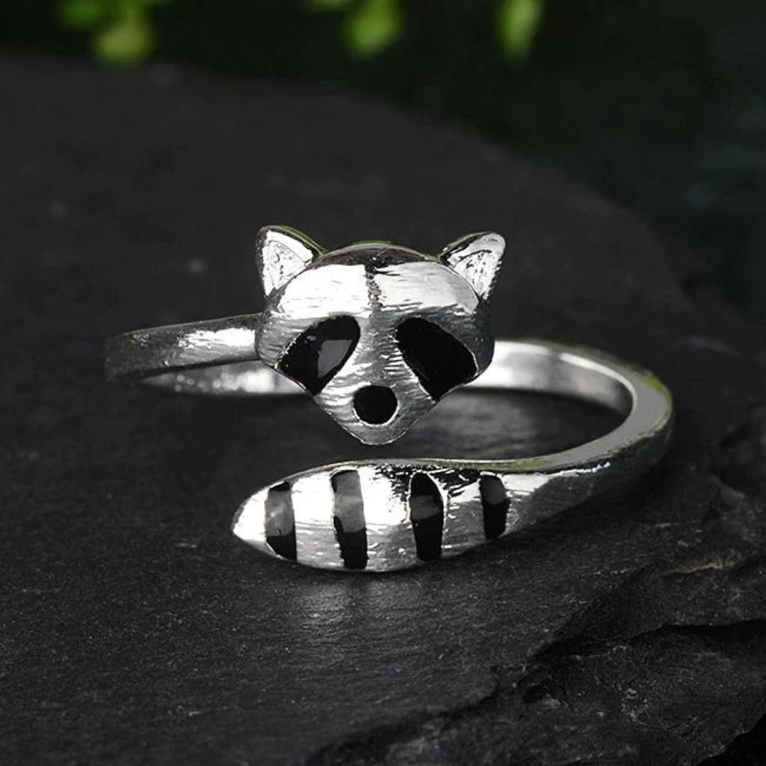 Adjustable Raccoon Ring In 925 Sterling Silver