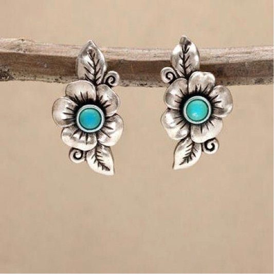 Earrings With Blue Opal Flower in Sterling Silver