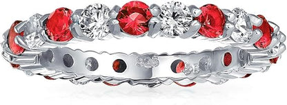 Ruby And White Stone Band Ring | White Gold