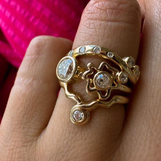 Irregular Zirconia Gold Ring Set